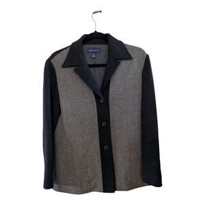 VTG Anne Klein II Charcoal Herringbone Colorblock Wool Blend Blazer Size 6